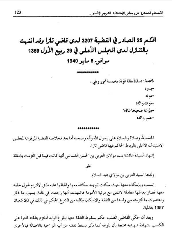 نوستالجيا القضاء المغربي (6): "القضية عدد 3974" تسقط نفقة الولد بخمسة: موته - يسره - موت والده - بلوغه صحيحا عاقلا - موت والده