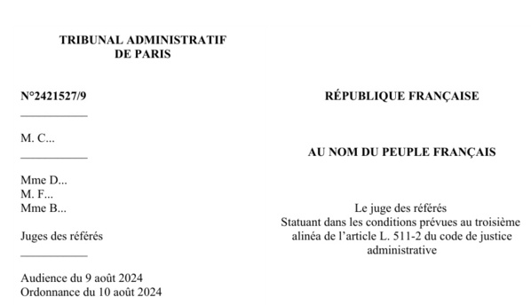 TRIBUNAL ADMINISTRATIF  DE PARIS  rejetée  La requête du président de la mosquée de Pessac, conteste son expulsion