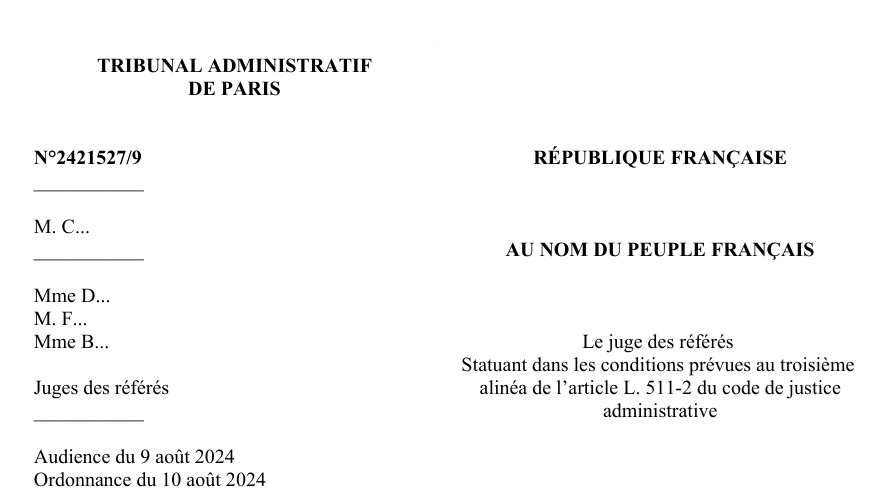 TRIBUNAL ADMINISTRATIF  DE PARIS  rejetée  La requête du président de la mosquée de Pessac, conteste son expulsion