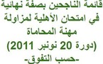 قائمة الناجحين بصفة نهائية في امتحان الأهلية لمزاولة مهنة المحاماة  - دورة 20 نونبر 2011